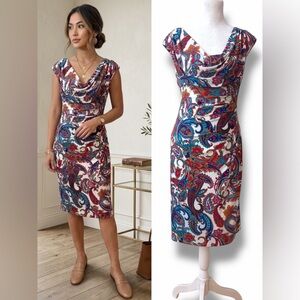 Lauren Ralph Lauren Dresses Paisley Weighted Cowl Neck Ruched Sheath Dress 8